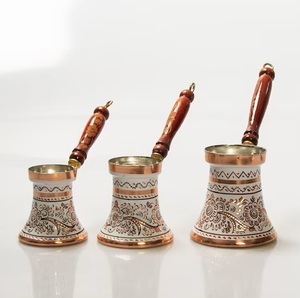 Cafetera Turca de Cobre Grabada a Mano, Bañada en Plata, Estilo Árabe Cezve Ibrik, con Mango de Madera, para Café Caliente Tradicional - Product Image 5