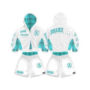 2025 Crop Zipper <b>Jacket</b> and Shorts Two Piece Set Clothing Manufacturers Custom logo High Quality <b>Rhinestones</b> Sweatsuit Set Women - Product Image 2