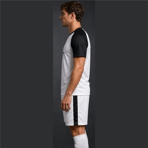 Unisex White Soccer Jersey with Black Sleeves Full Sleeve Breathable Polyester Sportswear Sets for Adults - Product Image 5