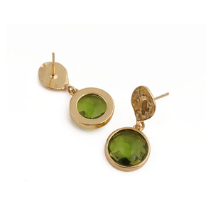 Green Peridot <b>Earrings</b> Round Cut Gemstone Drops Modern <b>Gold</b> Plated Jewelry V - Product Image 2