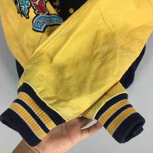 Vintage Navy Blue Varsity Jacket Men Letterman Jacket Yellow Wool Sleeves Embroidery Patch Slim Fit College High School Uniform - Product Image 2