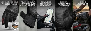 Colección de Guantes de Motocicleta, Guantes de Cuero Vacuno Negro para Motociclismo con Protección para los Nudillos y Detalles Rojos - Product Image 2