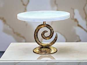 Spiral <b>Cake</b> <b>Stand</b> with White <b>Marble</b> Top and Gold Metal Base gold finishes <b>marble</b> <b>cake</b> <b>stand</b> - Product Image 2