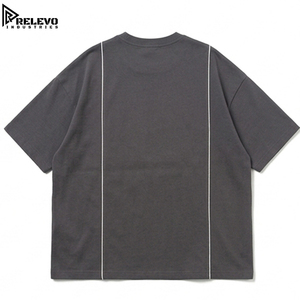 Premium Men Oversized Long Sleeve T-Shirt Charcoal Grey 100% Cotton Letter Pattern Dual Cargo Flap Pockets - Product Image 2