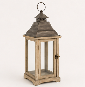 Lanterne en bois grande taille avec dessus en métal, style vintage, pour décoration de ferme, porte-bougie décoratif pour jardin extérieur, à prix réduit - Product Image 3