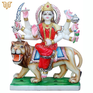 Mata Rani Marble Murti Seated on Lion | Handcrafted White Stone Goddess Statue with Golden Ornaments by MALIYAS Jaipur - Product Image 2