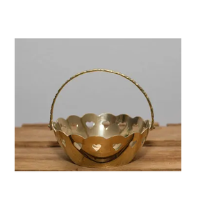 Brass Fruits Bowl Royal Look <b>Basket</b> With Handle Salad Fruit Snacks Handmade Natural Finish Kitchen Dining Table Use - Product Image 6