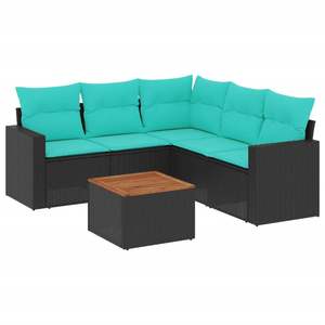 Ensemble de canapés de patio en polyrotin noir, 6 pièces, avec coussins, ensembles de jardin - Product Image 2