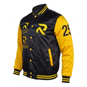 Veste universitaire RYDOM pour homme, noire et jaune, avec logo brodé, style preppy, col rabattu, simple boutonnage, pour l'automne - Product Image 6