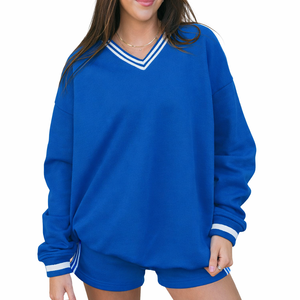 เสื้อสเวตเชิ้ตคอวีผู้หญิง รับผลิตแบบ OEM ODM โลโก้สั่งทำ ขายส่งจำนวนมาก ยอดขายดี เสื้อพูลโอเวอร์ผ้าฟลีซสำหรับฤดูหนาว เสื้อผ้าลำลองแนวสตรีท ผู้ผลิต - Product Image 2