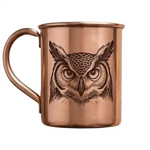 Taza de Cobre con Diseño de Búho, Estilo Vintage, Asa Ecológica, Vaso de Metal Liso para Camping, Jarra de Cerveza Cilíndrica Resistente - Product Image 1