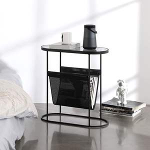 Hot Selling Metal <b>Side</b> <b>Table</b> Office Furniture Glass Top <b>with</b> Newspaper Rack End <b>Table</b> Cabinet for Living Room, <b>Drawing</b> Room - Product Image 1