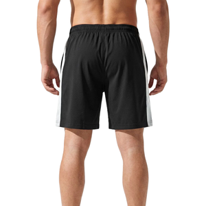 Shorts de sport noirs avec bandes latérales blanches, design sportif, respirants, taille élastique, pour l'entraînement, la course et la gym - Product Image 3