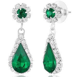Parure de bijoux de luxe vert olive avec zircon, collier et boucles d'oreilles en forme de fleur, pour femme, classique, scintillant, avec pendentif en cristal, idéal pour les fêtes, cadeaux, en cuivre et argent - Product Image 4