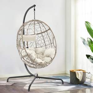 Patio Wicker <b>Swing</b> <b>Egg</b> <b>Chair</b> <b>with</b> <b>Stand</b> and Cushions Teardrop Rattan Hanging Lounge <b>Chair</b> Basket Basket Design - Product Image 1