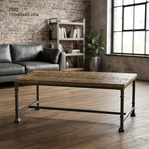 Industrial Solid Oak <b>Console</b> <b>Table</b> <b>with</b> Metal Legs Durable Living Room Furniture Antique Design Style - Product Image 2