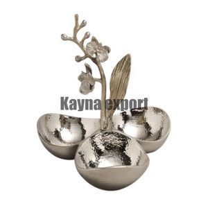 Luxury Handicraft Polished Eco-Friendly Metal <b>Nuts</b> Dates Serving Bowl Floral Design Gold Silver for Parties Ramzan Collection - Product Image 1