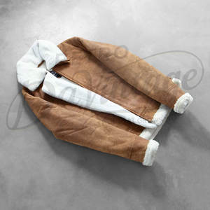 Veste bomber en peau de mouton marron clair pour homme avec col et doublure en fausse fourrure blanche, veste d'aviateur d'hiver haut de gamme - Product Image 1