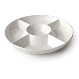 Piatto da portata Zensai a 5 scomparti, in ceramica bianca, rotondo, per antipasti e snack per feste - Product Image 1