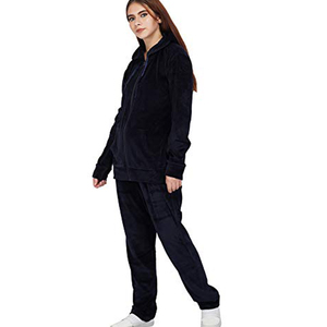 Ensemble de survêtement décontracté d'été pour femmes adultes, en molleton noir, séchage rapide, sportif, 2-en-1, col rond, fermeture éclair, manches longues, couleur unie - Product Image 4