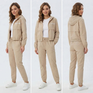 100% <b>Nylon</b> Windbreaker Hooded Jacket Drawstring Waist Waterproof Jogger <b>Pants</b> Ladies Vacation Wear Windproof Zipper <b>Track</b> Set - Product Image 5