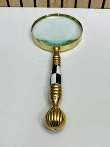 Loupe de poche en laiton de 4 pouces avec poignée décorative incrustée |   Loupe de lecture et d'inspection en verre optique - Product Image 2