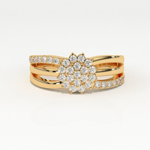 Anillo de compromiso y aniversario Aarinya para mujer, asimétrico, con diseño floral de rosas, en oro de 14K y diamantes cultivados en laboratorio con corte brillante. - Product Image 1