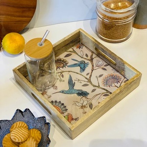 Plateau de service carré compact en bois, magnifique plateau en bois artisanal imprimé bleu design pour commandes en gros et cadeaux - Product Image 5