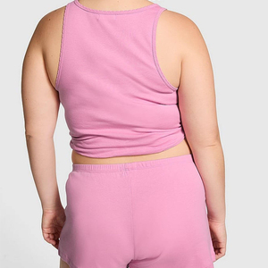 Ensemble Sportif Rose 2 Pièces pour Femme – Short et Débardeur en Coton Tricoté Spandex Couleur Unie Respirant – Collection Printemps-Été 2026 Tendance - Product Image 2