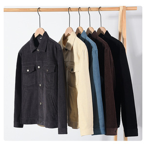 Chaqueta Cortavientos de Pana para Hombre, Estilo Retro Americano, Cuello Alto, Cierre de Botón, Larga, Otoñal, Ecológica, Transpirable, Color Sólido, 100% - Product Image 5