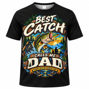 T-shirt de pêche pour homme « Best Catch Calls Me Dad » imprimé par sublimation, noir, pour activités de plein air - Product Image 2
