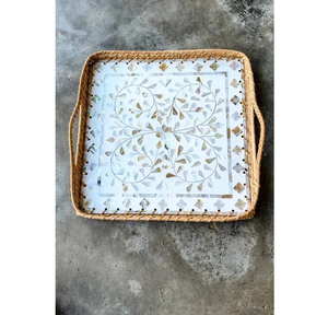 Plateau de service en nacre et rotin au design attrayant, prix de gros, pour le stockage de nourriture et la présentation de collations lors de fêtes - Product Image 5