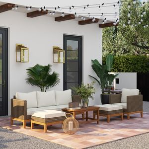 Set di Mobili da Giardino con Cuscini Bianco Crema, 5 Pezzi in Rattan PE, Arredamento per Conversazione - Product Image 2