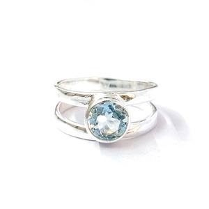 Blue Topaz <b>Crystal</b> Gemstone <b>Ring</b> 3.8 Grams Weight Bezel Setting Inlay - Product Image 1