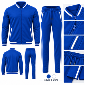 Unisex Black Full <b>Zip</b> Eco-Friendly Tracksuit Set Casual Solid Color Polyester Cotton <b>Joggers</b> Side <b>Pockets</b> Breathable Winter - Product Image 3