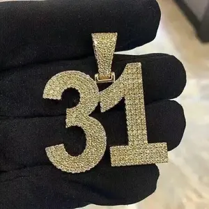 Pendentif Moissanite Numéro 31 en Argent Sterling 925 Plaqué Or, Breloque Personnalisée Hip Hop Iced Out, Collier Bijou pour Femme - Product Image 3