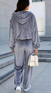 Women's Flared Hooded <b>Velvet</b> Two-Piece Sports Tracksuit Set Breathable Polyester/Cotton Long Length Casual Style - Product Image 2