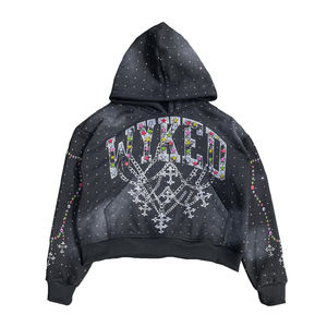 Men's Premium <b>White</b> <b>Zip</b> <b>Up</b> Hoodie Custom Graphic Rhinestone Star Printed Pullover Sweatshirt Streetwear Wholesale - Product Image 2