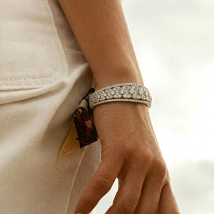 <b>Solid</b> 18k White <b>Gold</b> Natural Genuine Diamond Wide Dome <b>Bangle</b> Five Row Full Pave Setting Heavy Chunky Classic Unisex Luxury Fine - Product Image 2