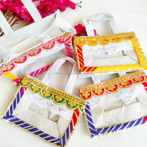 Gota Patti, bolsas de yute decorativas Vintage, cierre de cremallera con dos asas, bolso ecológico, regalo de boda, fiesta de dama de honor - Product Image 3