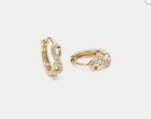Pendientes Infinity Twist Huggie con diamantes solitarios de laboratorio de corte redondo engastados en pavé, aros pequeños gruesos de 11 mm, oro macizo de 10K, 14K, 18K - Product Image 5