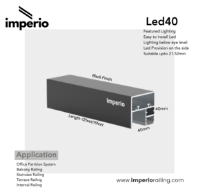 Imperio Led 40 Handrail in Aluminium for Glass Railing Toprail or Caprail with Led <b>Lighting</b> providing Indirect Led <b>Lighting</b> - Product Image 4