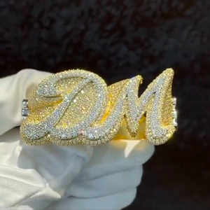 Custom DM Diamond <b>Ring</b> Iced Out <b>Name</b> <b>Ring</b> Luxury Hip Hop Statement <b>Ring</b> Gold Pave CZ Jewelry - Product Image 4