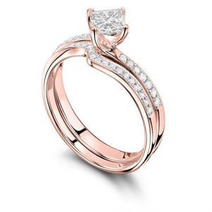 Anillo de hombro con diamantes redondos y banda a juego, diamante cultivado en laboratorio de 0.80 ct en oro de 18 quilates y platino - Product Image 3
