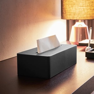 Modern Black Square Tissue Box Cover with Textured Surface for Home Decor - Product Image 1