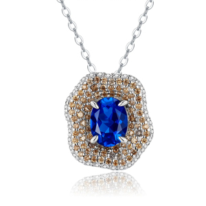 Collier pendentif ovale en argent 925 plaqué rhodium de luxe pour femme avec accents de diamants bruns et chaîne à maillons pour un usage quotidien - Product Image 1