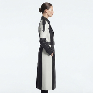 Manteau long en cuir pour femme, trench-coat en cuir à manches longues pour femme, trench-coat en cuir à double boutonnage pour femme - Product Image 3