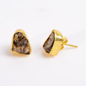 18K Gold Plated <b>Stud</b> <b>Earrings</b> with Raw Ruby Bezel Setting Classic Women's Fashion Jewelry wholesaler daily wear - Product Image 2