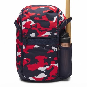 Mochila deportiva de nailon con camuflaje rojo, blanco y azul marino, con bolsillo lateral de malla y compartimento frontal, 30-40L - Product Image 1