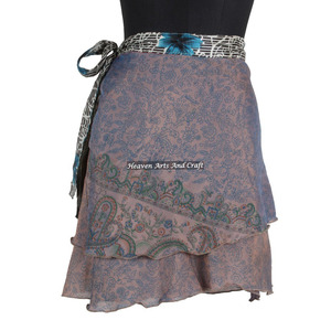 21 Inch 2026 Fashion For Women 2 Layered Art Silk Sari Reversible Summer <b>Beach</b> Wear Magic <b>Wrap</b> Mini Plus Size Skirt Vintage Sexy - Product Image 3